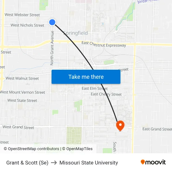 Grant & Scott (Se) to Missouri State University map