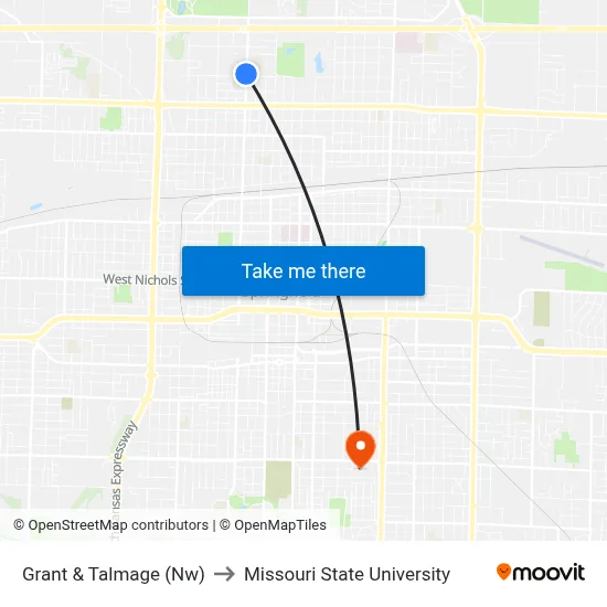Grant & Talmage (Nw) to Missouri State University map