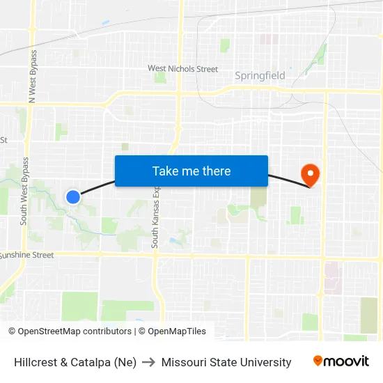 Hillcrest & Catalpa (Ne) to Missouri State University map
