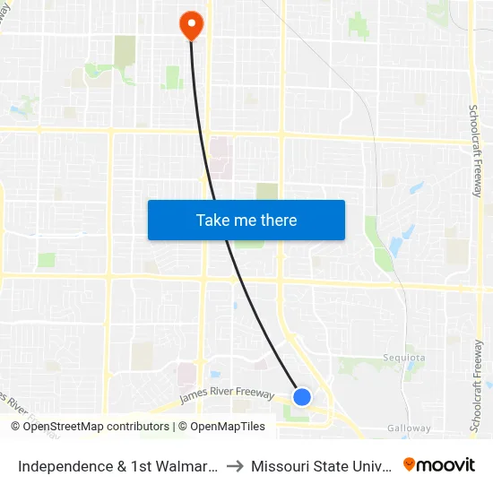 Independence & 1st Walmart Drive to Missouri State University map