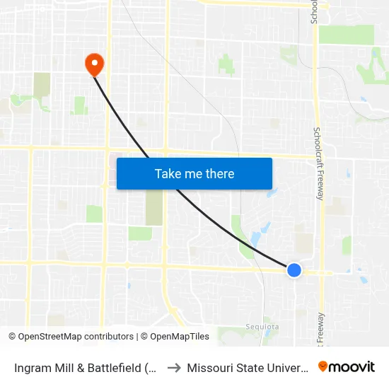 Ingram Mill & Battlefield (Nw) to Missouri State University map