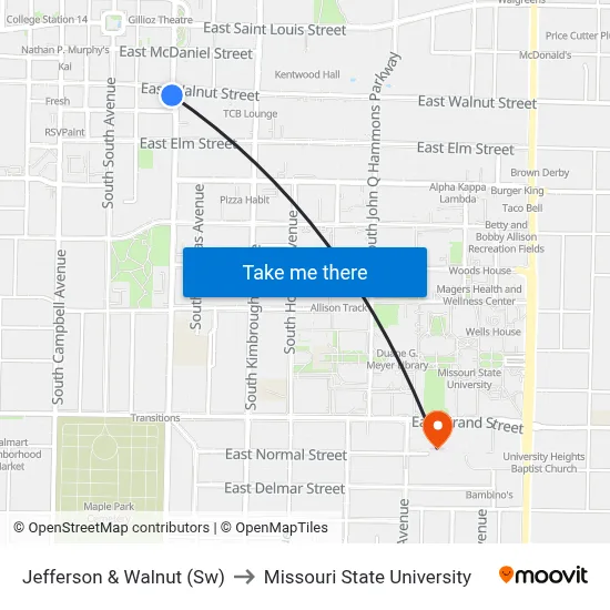Jefferson & Walnut (Sw) to Missouri State University map