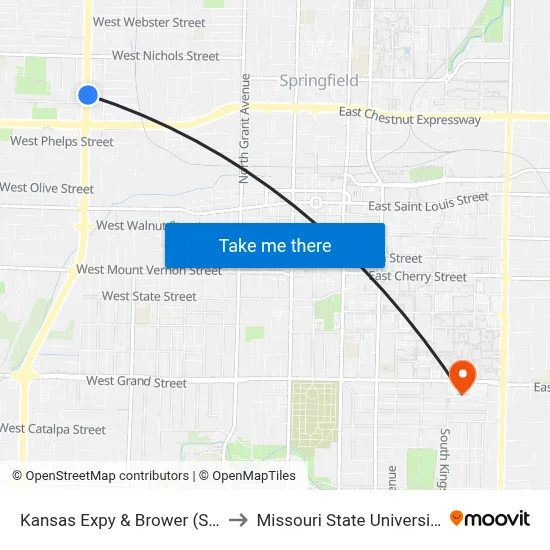 Kansas Expy & Brower (Se) to Missouri State University map