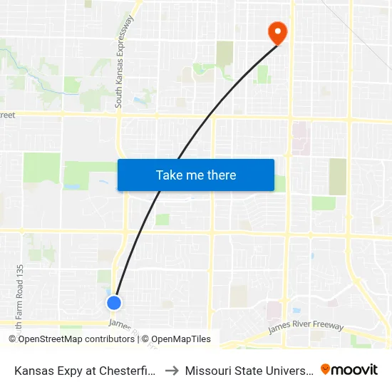 Kansas Expy at Chesterfield to Missouri State University map