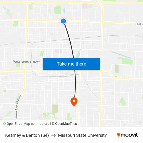 Kearney & Benton (Se) to Missouri State University map
