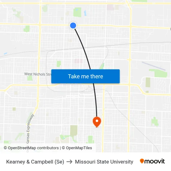 Kearney & Campbell (Se) to Missouri State University map