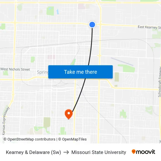 Kearney & Delaware (Sw) to Missouri State University map