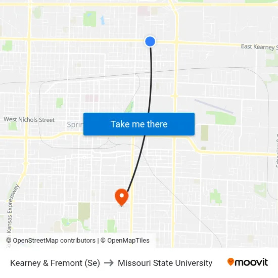 Kearney & Fremont (Se) to Missouri State University map