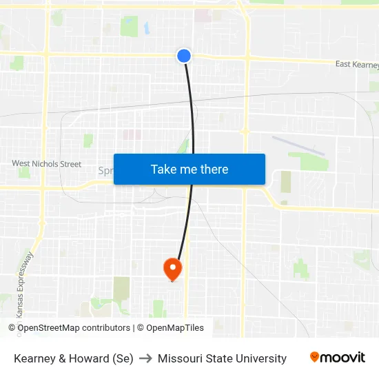 Kearney & Howard (Se) to Missouri State University map