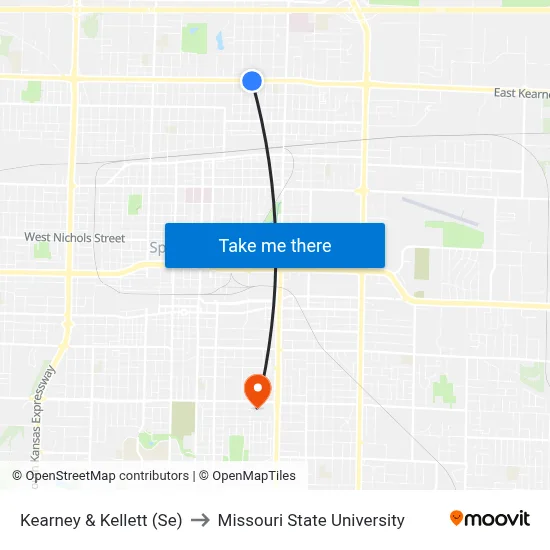 Kearney & Kellett (Se) to Missouri State University map