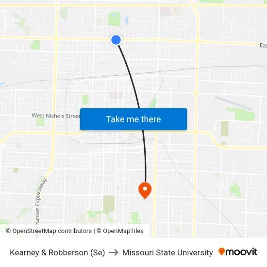 Kearney & Robberson (Se) to Missouri State University map