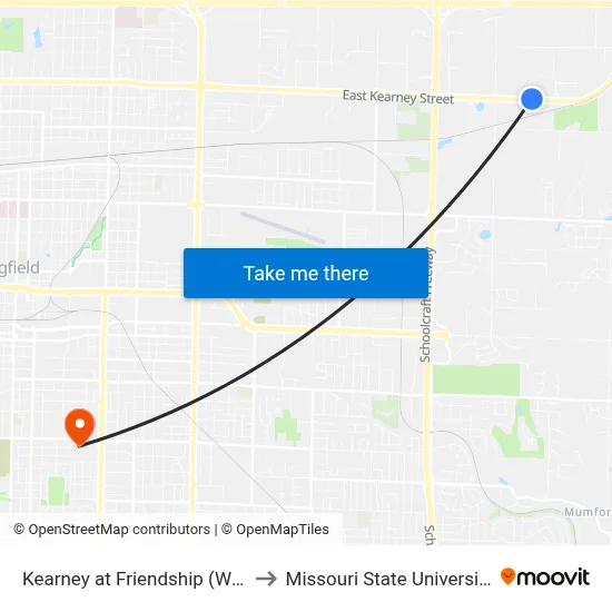 Kearney at Friendship (Wb) to Missouri State University map