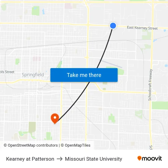 Kearney at Patterson to Missouri State University map