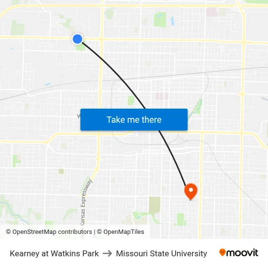 Kearney at Watkins Park to Missouri State University map