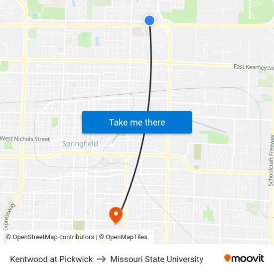 Kentwood at  Pickwick to Missouri State University map
