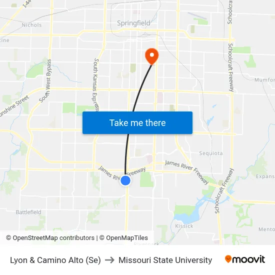 Lyon & Camino Alto (Se) to Missouri State University map
