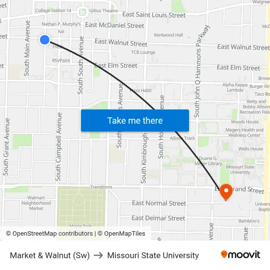 Market & Walnut (Sw) to Missouri State University map