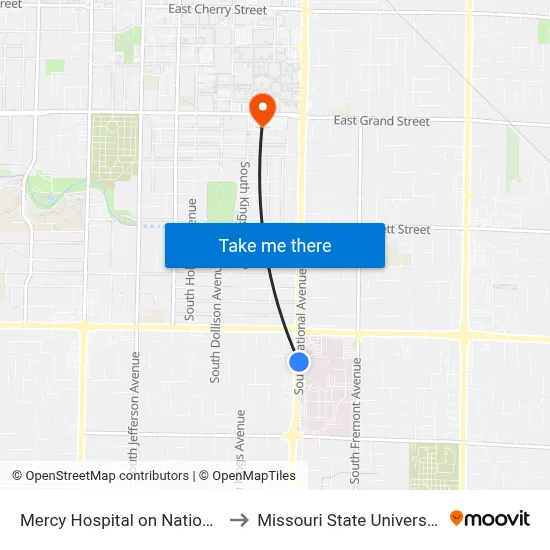Mercy Hospital on National to Missouri State University map