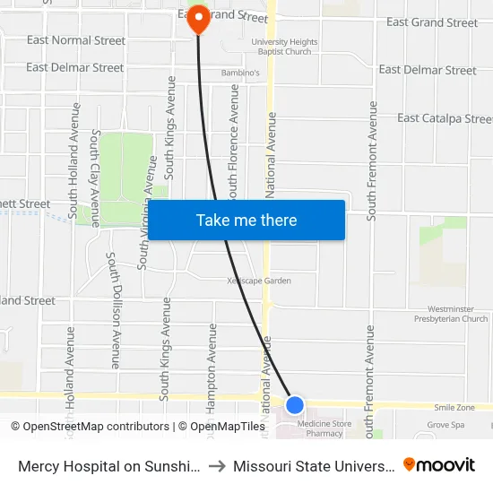 Mercy Hospital on Sunshine to Missouri State University map