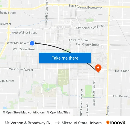 Mt Vernon & Broadway (Nw) to Missouri State University map