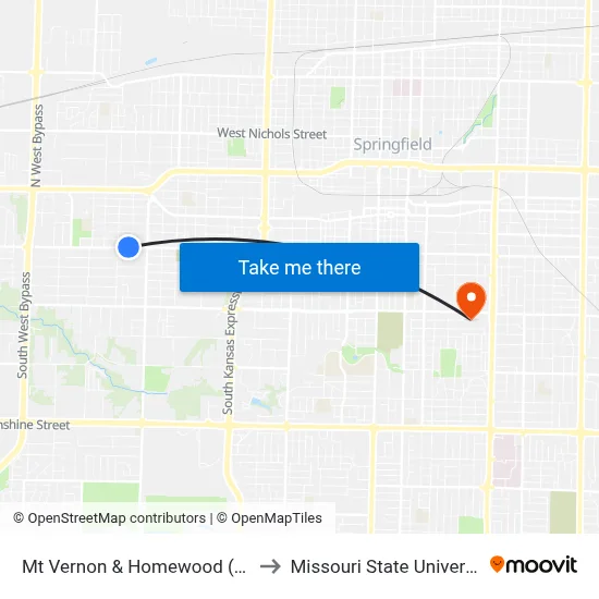 Mt Vernon & Homewood (Nw) to Missouri State University map