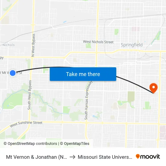 Mt Vernon & Jonathan (Ne) to Missouri State University map