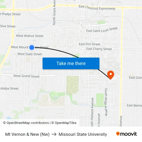 Mt Vernon & New (Nw) to Missouri State University map