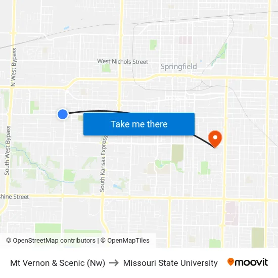 Mt Vernon & Scenic (Nw) to Missouri State University map