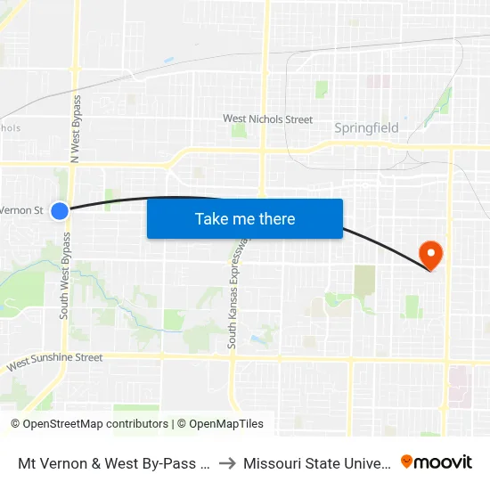 Mt Vernon & West By-Pass (Nw) to Missouri State University map