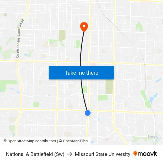 National & Battlefield (Sw) to Missouri State University map