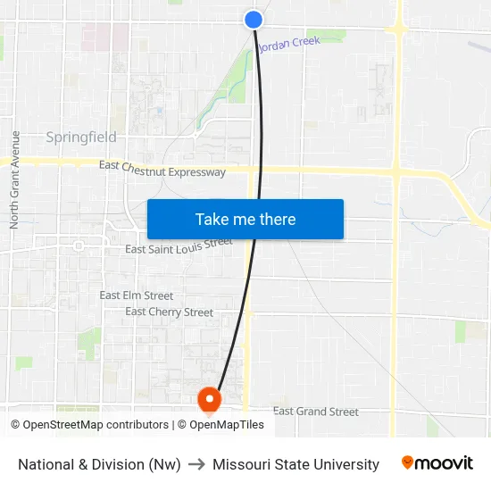 National & Division (Nw) to Missouri State University map