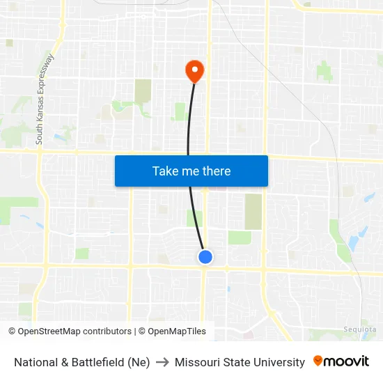 National & Battlefield (Ne) to Missouri State University map