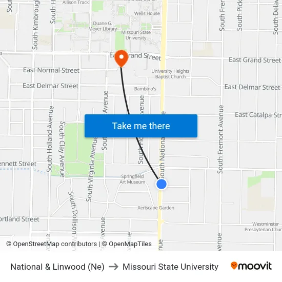 National & Linwood (Ne) to Missouri State University map
