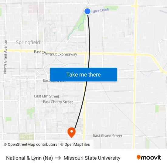 National & Lynn (Ne) to Missouri State University map
