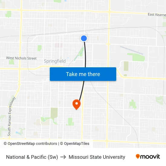 National & Pacific (Sw) to Missouri State University map