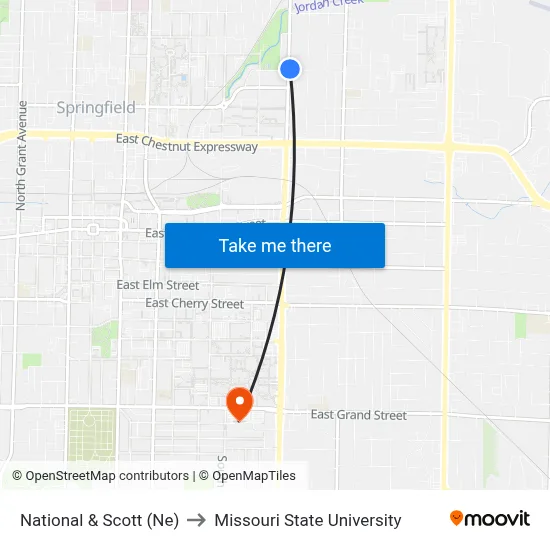 National & Scott (Ne) to Missouri State University map