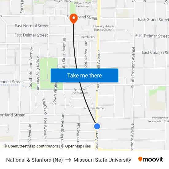 National & Stanford (Ne) to Missouri State University map