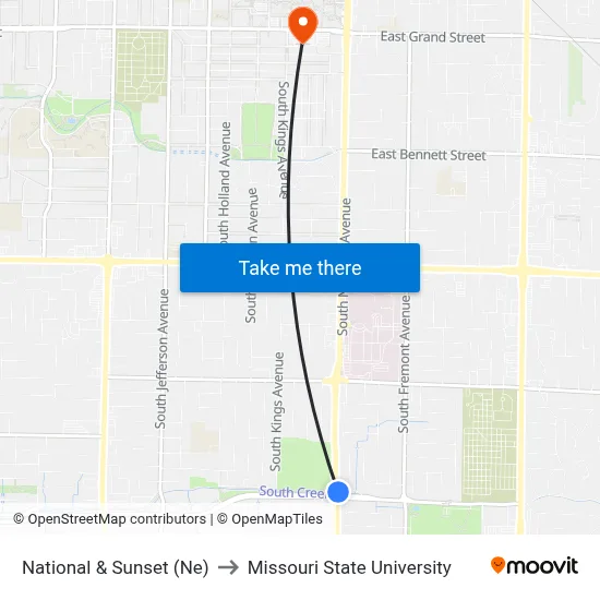 National & Sunset (Ne) to Missouri State University map