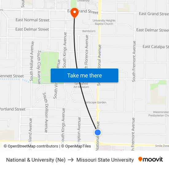 National & University (Ne) to Missouri State University map