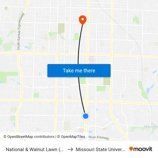 National & Walnut Lawn (Sw) to Missouri State University map