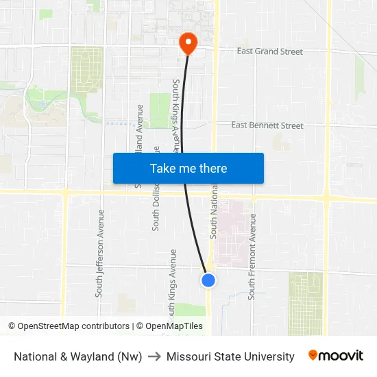 National & Wayland (Nw) to Missouri State University map