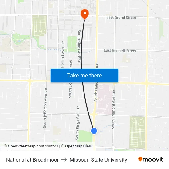 National at Broadmoor to Missouri State University map
