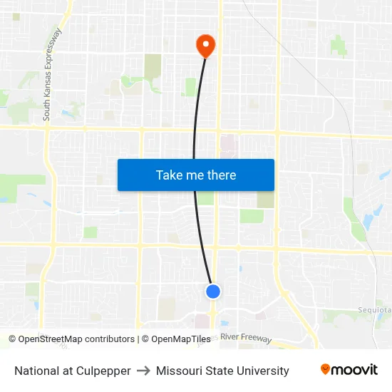 National at Culpepper to Missouri State University map
