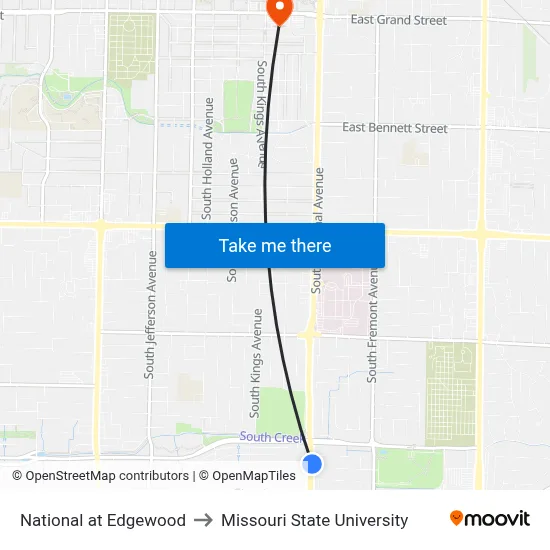 National at Edgewood to Missouri State University map