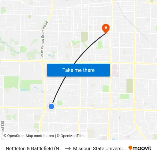 Nettleton & Battlefield (Ne) to Missouri State University map