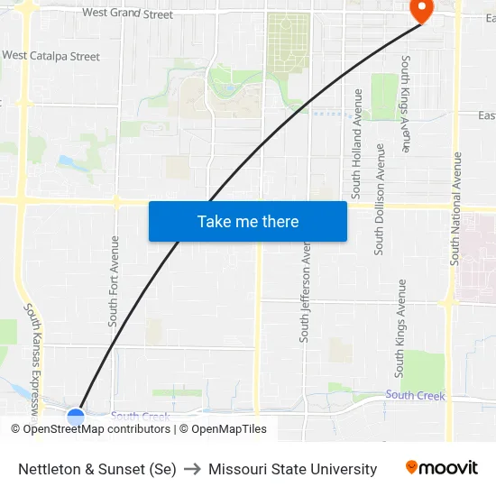 Nettleton & Sunset (Se) to Missouri State University map