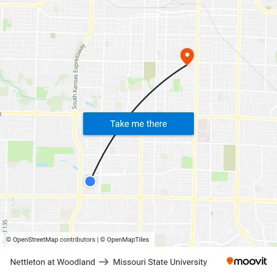 Nettleton at Woodland to Missouri State University map
