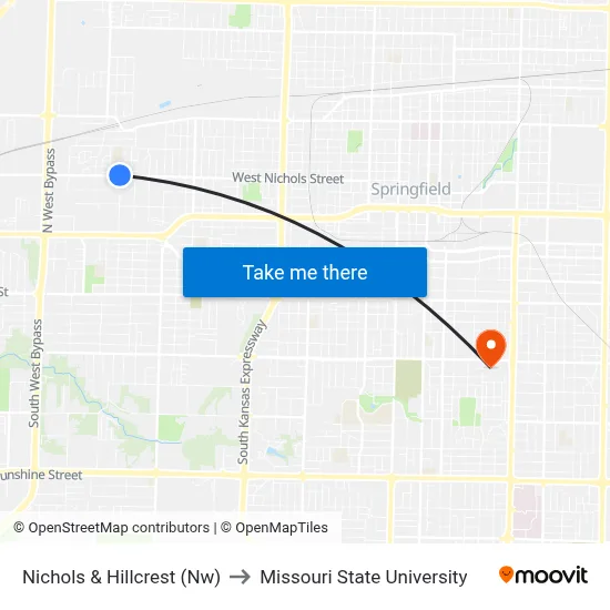 Nichols & Hillcrest (Nw) to Missouri State University map