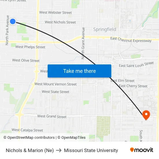 Nichols & Marion (Ne) to Missouri State University map
