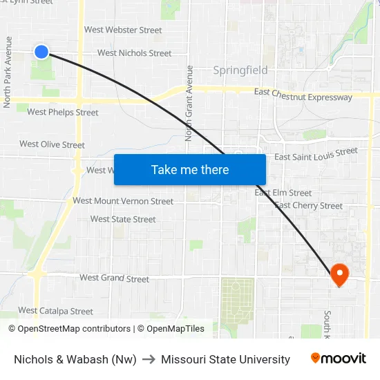 Nichols & Wabash (Nw) to Missouri State University map